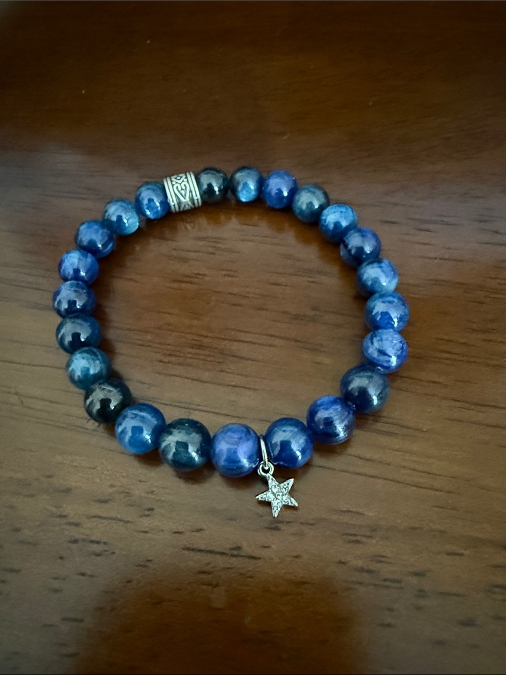 Beaded Blue Kyanite Stretch Bracelet with Star Charm